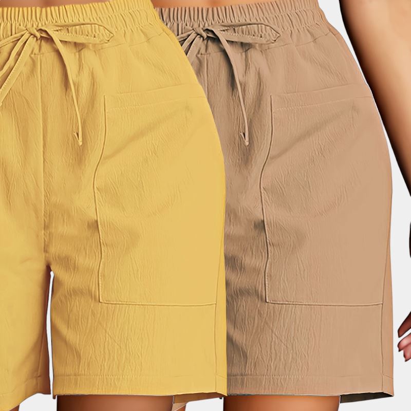 Gleame.-Gleame 2-delig set - Dames casual shorts met dubbele zakken in effen kleuren