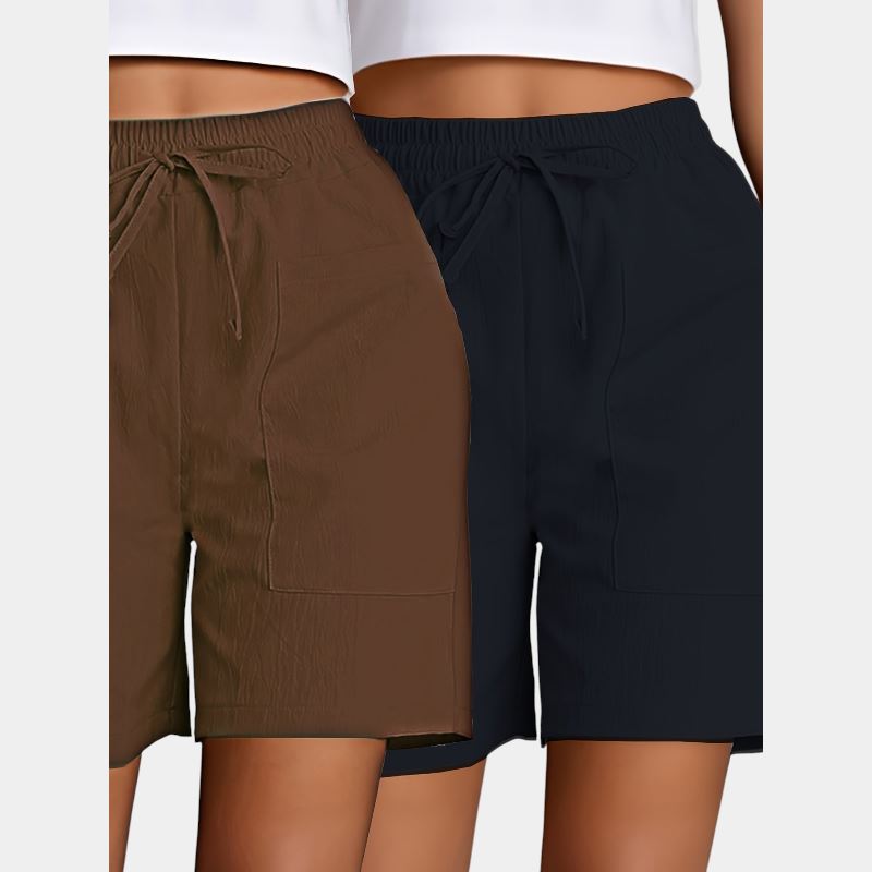 Gleame.-Gleame 2-delig set - Dames casual shorts met dubbele zakken in effen kleuren