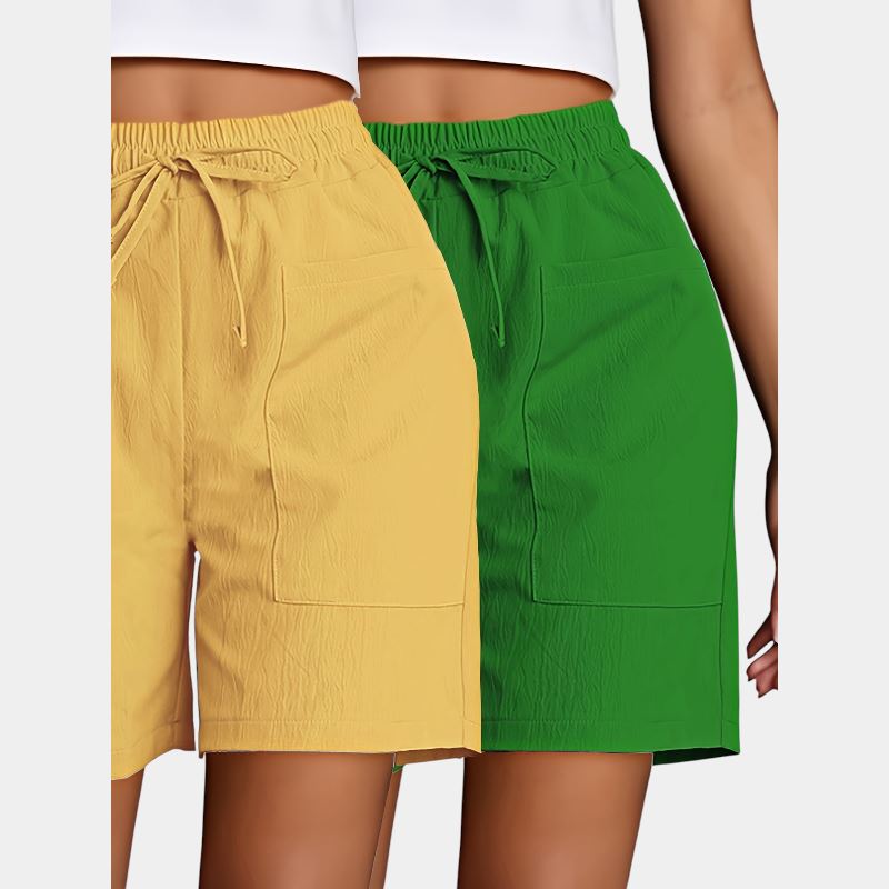 Gleame.-Gleame 2-delig set - Dames casual shorts met dubbele zakken in effen kleuren