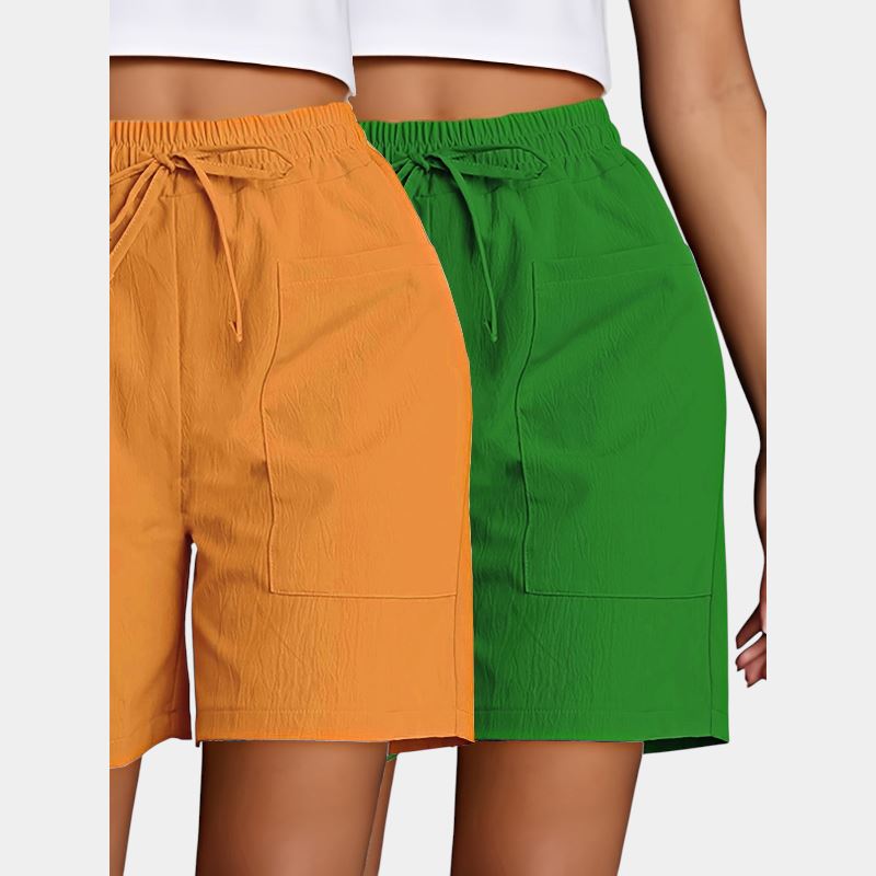 Gleame.-Gleame 2-delig set - Dames casual shorts met dubbele zakken in effen kleuren