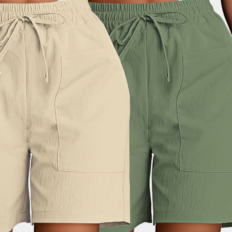 Gleame.-Gleame 2-delig set - Dames casual shorts met dubbele zakken in effen kleuren