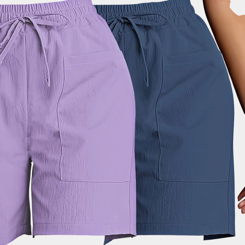 Gleame.-Gleame 2-delig set - Dames casual shorts met dubbele zakken in effen kleuren