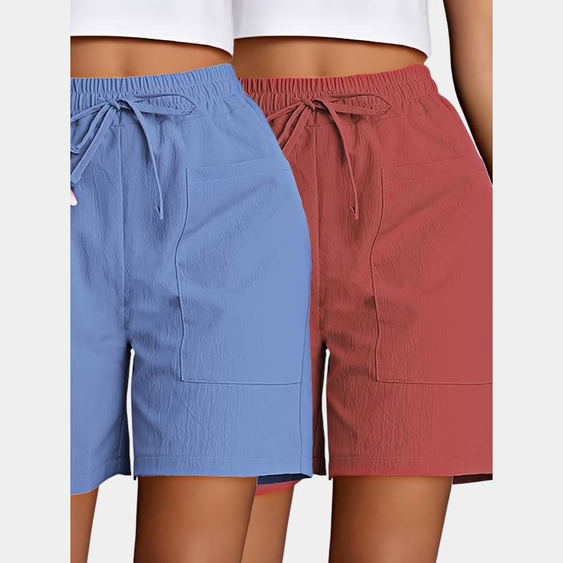 Gleame.-Gleame 2-delig set - Dames casual shorts met dubbele zakken in effen kleuren