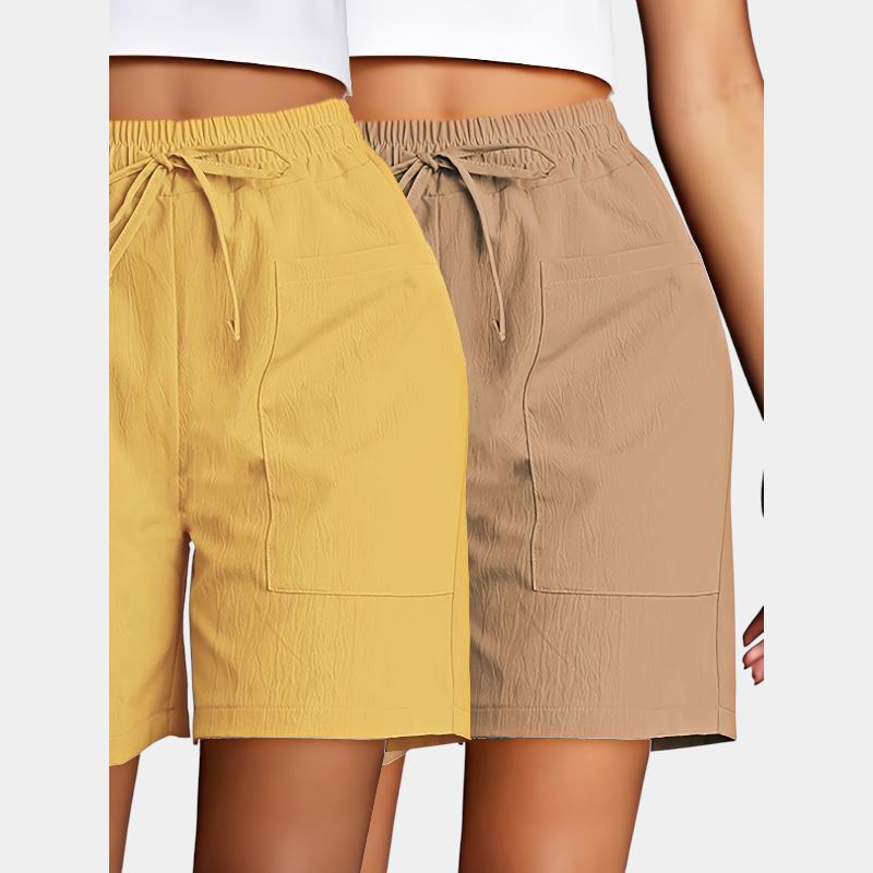 Gleame.-Gleame 2-delig set - Dames casual shorts met dubbele zakken in effen kleuren