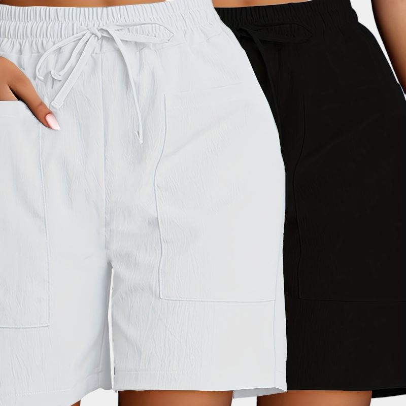 Gleame.-Gleame 2-delig set - Dames casual shorts met dubbele zakken in effen kleuren