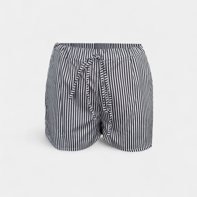 Gleame.-Gleame 2-delig set - Dames chique gestreepte blouse met lange mouwen en elastische korte broek met zakken