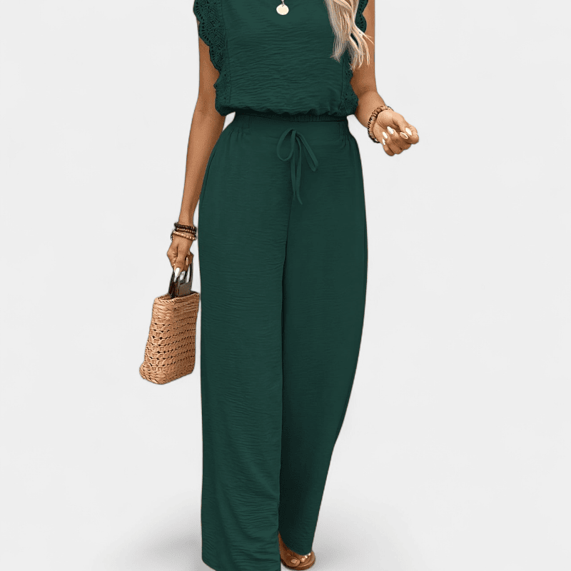 Gleame.-Gleame 2-delig set - Dames elegante broek met kanten details en bijpassende top