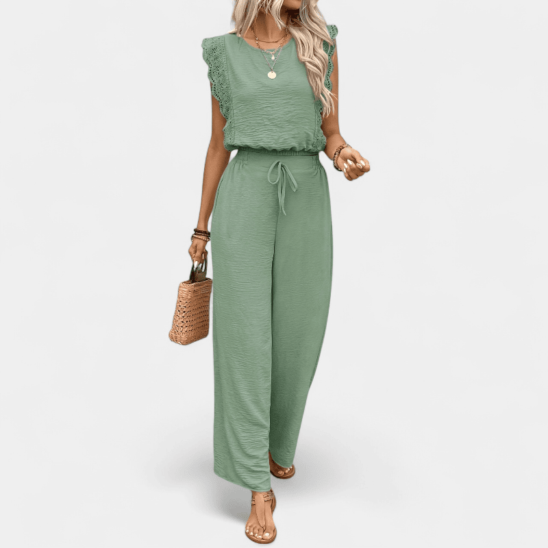 Gleame.-Gleame 2-delig set - Dames elegante broek met kanten details en bijpassende top