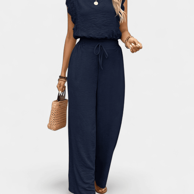 Gleame.-Gleame 2-delig set - Dames elegante broek met kanten details en bijpassende top