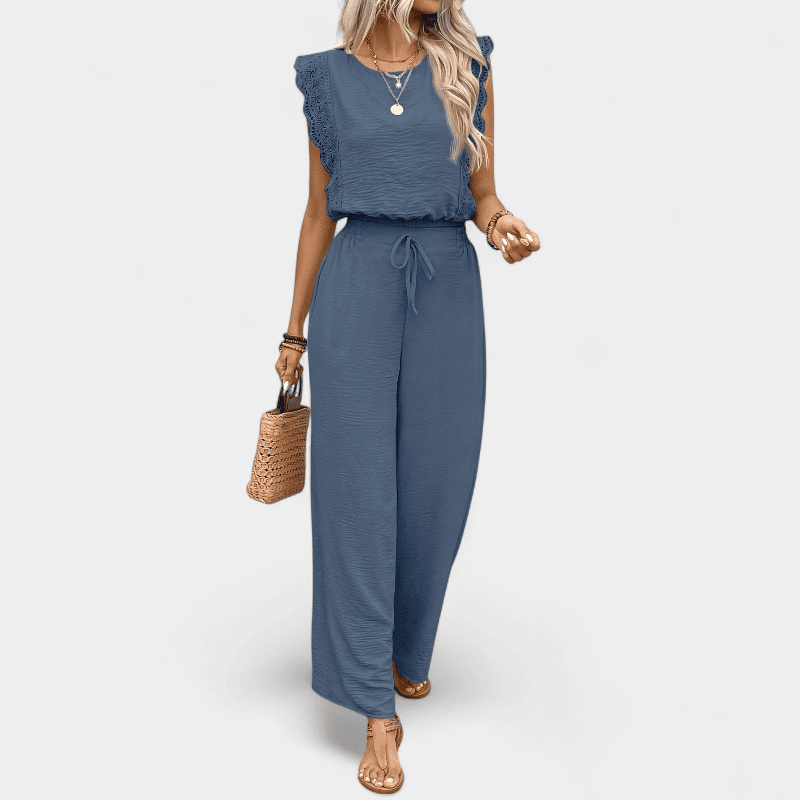 Gleame.-Gleame 2-delig set - Dames elegante broek met kanten details en bijpassende top