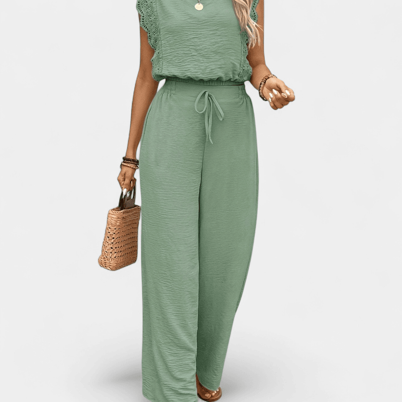Gleame.-Gleame 2-delig set - Dames elegante broek met kanten details en bijpassende top