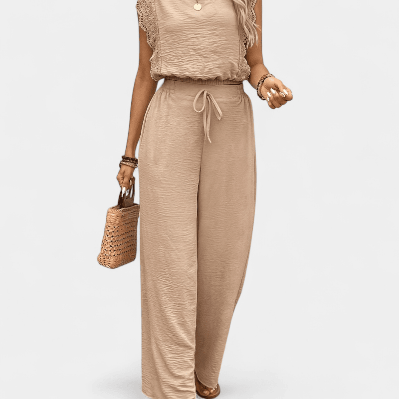 Gleame.-Gleame 2-delig set - Dames elegante broek met kanten details en bijpassende top