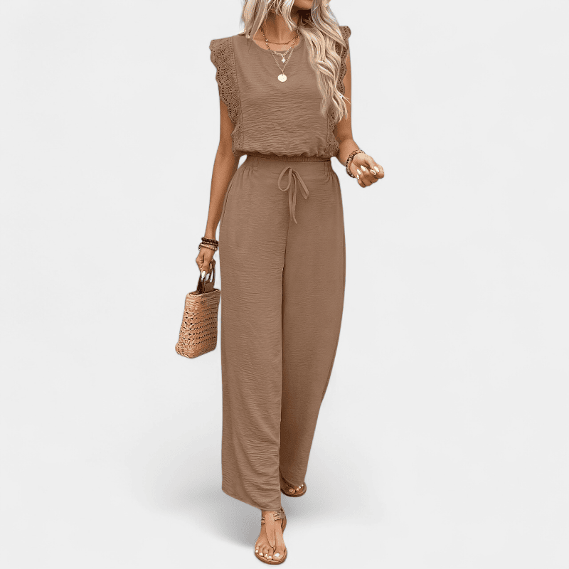 Gleame.-Gleame 2-delig set - Dames elegante broek met kanten details en bijpassende top