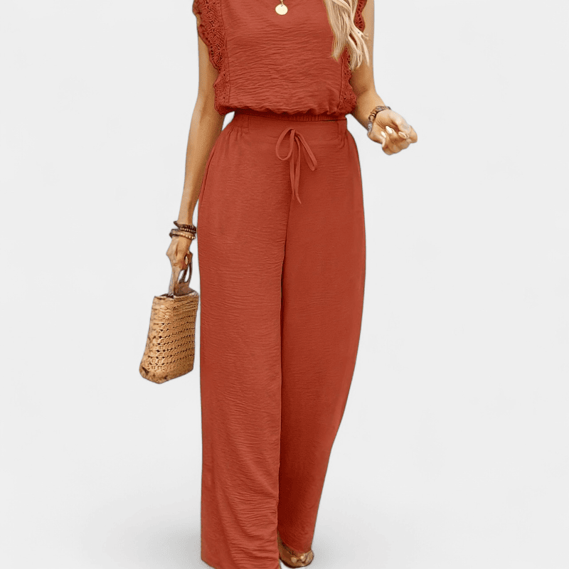 Gleame.-Gleame 2-delig set - Dames elegante broek met kanten details en bijpassende top