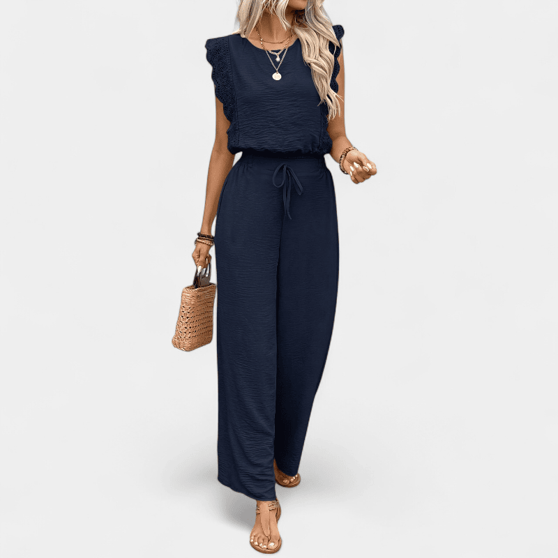 Gleame.-Gleame 2-delig set - Dames elegante broek met kanten details en bijpassende top