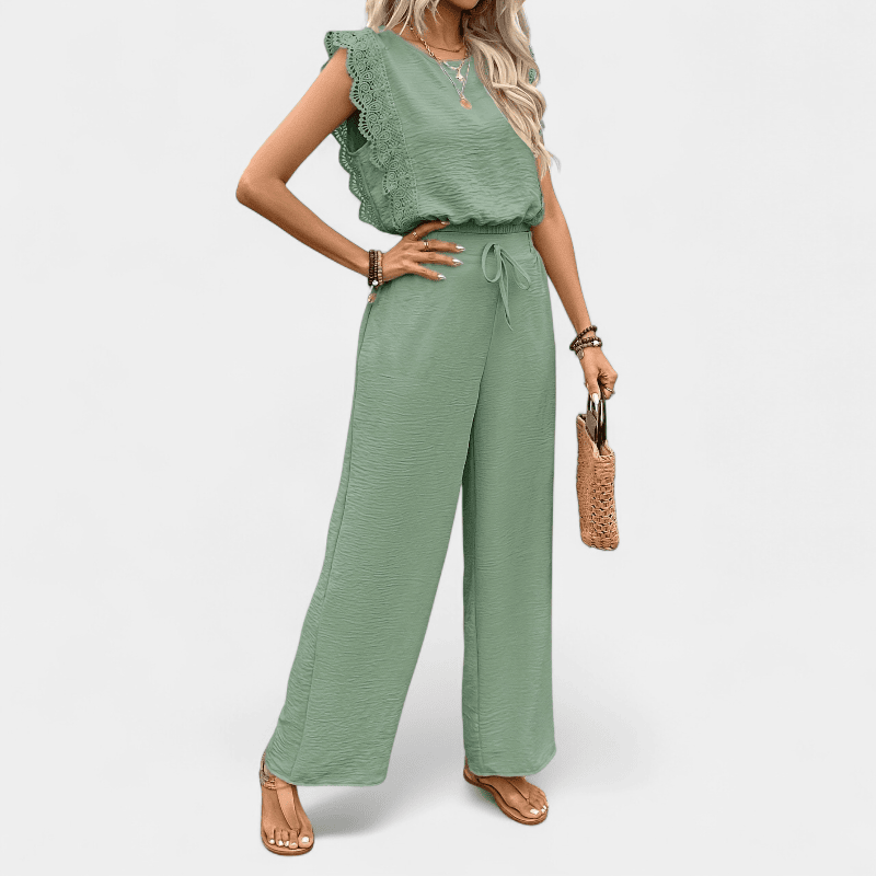 Gleame.-Gleame 2-delig set - Dames elegante broek met kanten details en bijpassende top