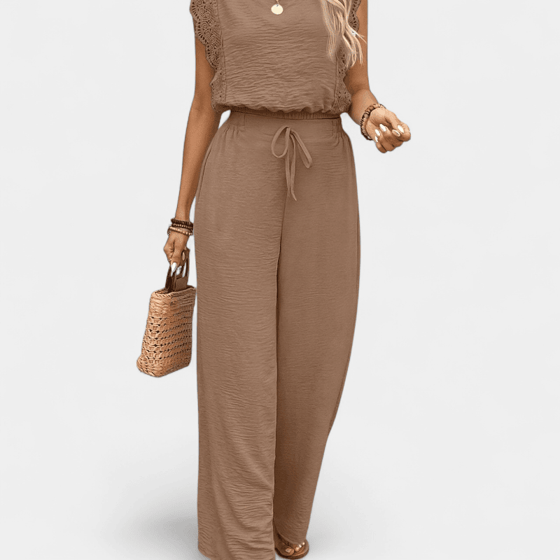 Gleame.-Gleame 2-delig set - Dames elegante broek met kanten details en bijpassende top