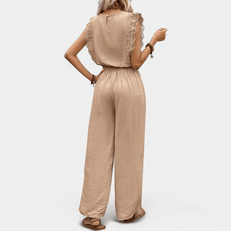 Gleame.-Gleame 2-delig set - Dames elegante broek met kanten details en bijpassende top