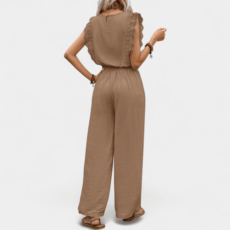 Gleame.-Gleame 2-delig set - Dames elegante broek met kanten details en bijpassende top