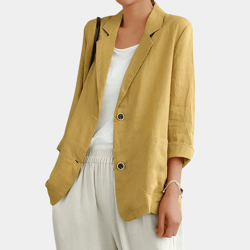 Gleame.-Gleame Blazer - Luchtige casual blazer van katoen-linnen met driekwart mouwen