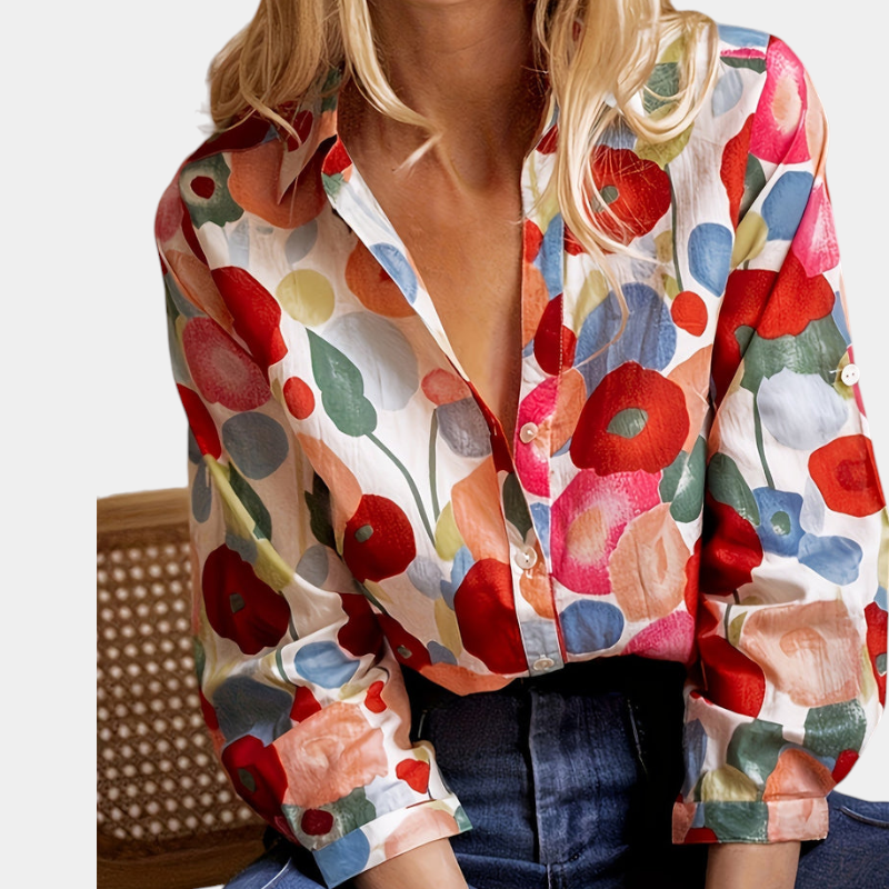Gleame.-Gleame Blouse - Kleurrijke dames blouse met bloemmotief