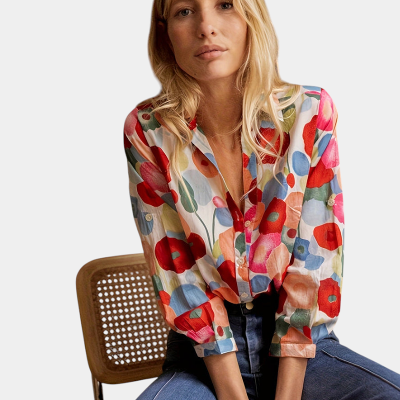 Gleame.-Gleame Blouse - Kleurrijke dames blouse met bloemmotief