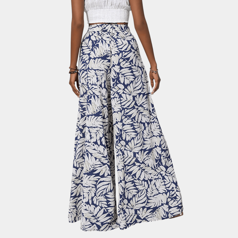 Gleame.-Gleame Broek - Bohemian chiffon wijde pijpen met bloemenprint, hoge elastische tailleband