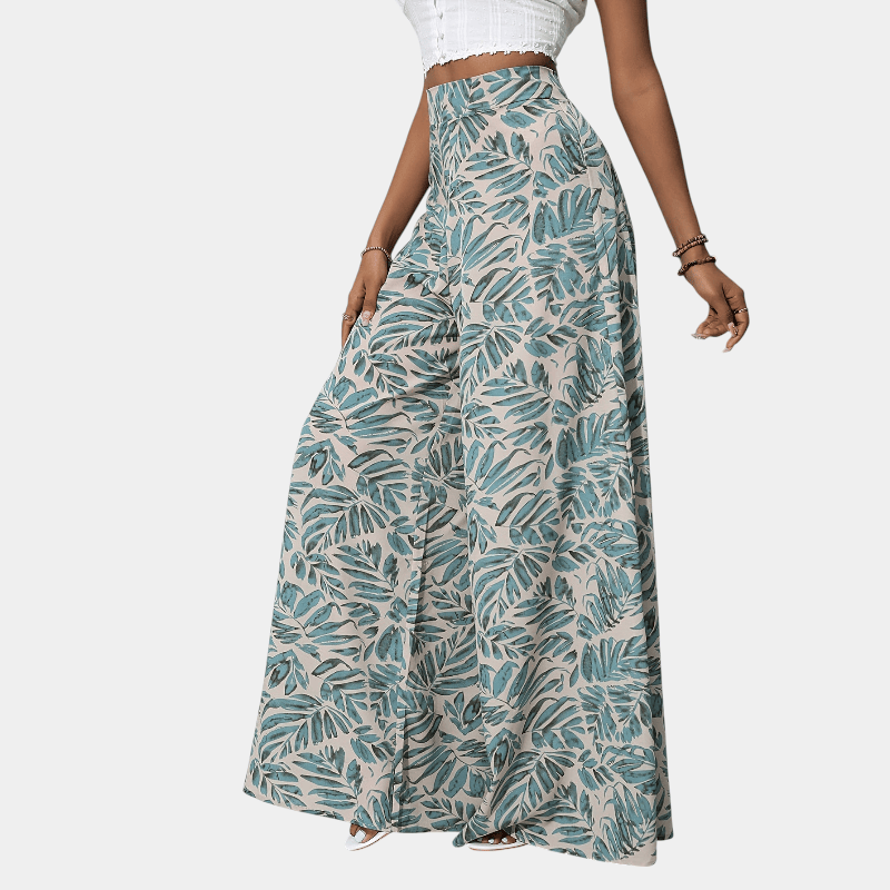 Gleame.-Gleame Broek - Bohemian chiffon wijde pijpen met bloemenprint, hoge elastische tailleband