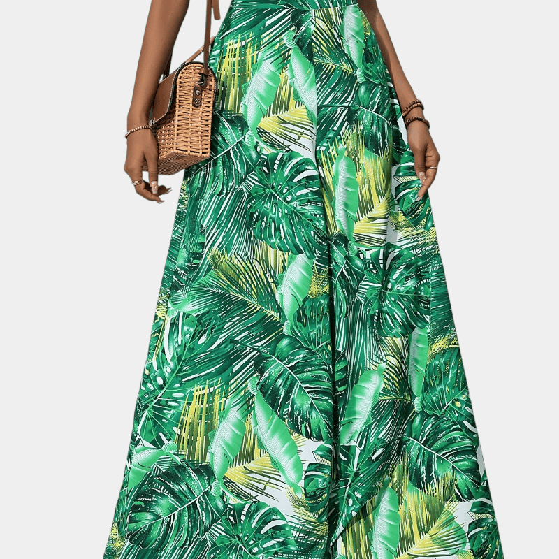 Gleame.-Gleame Broek - Bohemian chiffon wijde pijpen met bloemenprint, hoge elastische tailleband