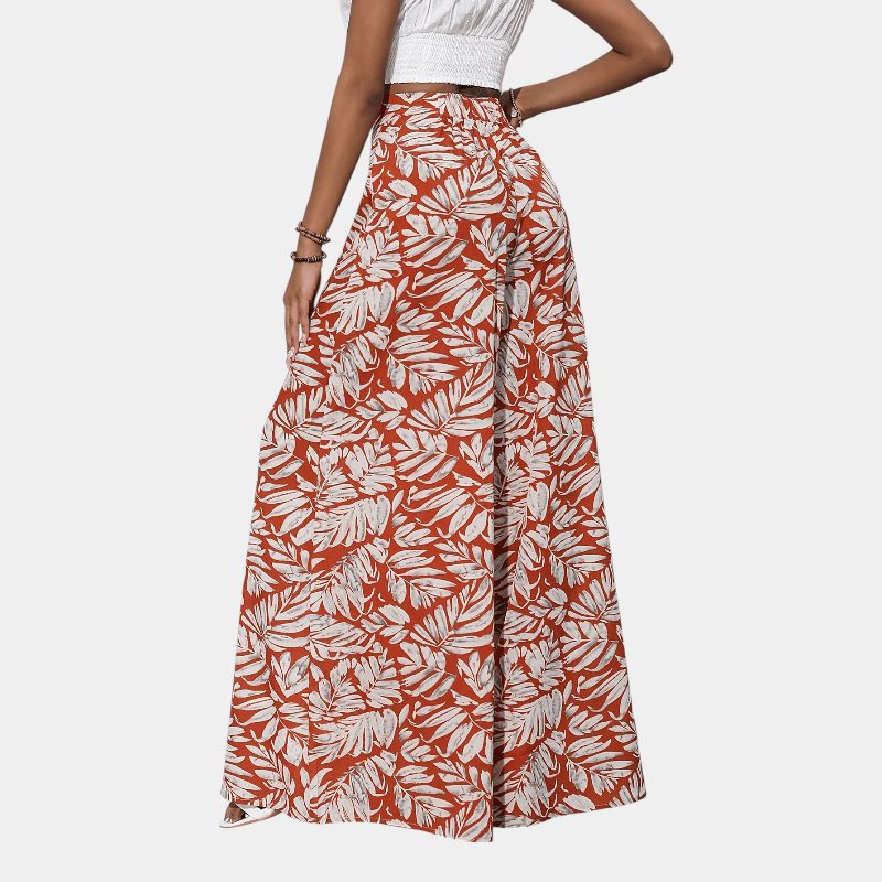 Gleame.-Gleame Broek - Bohemian chiffon wijde pijpen met bloemenprint, hoge elastische tailleband