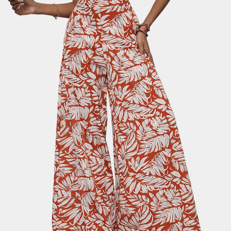 Gleame.-Gleame Broek - Bohemian chiffon wijde pijpen met bloemenprint, hoge elastische tailleband