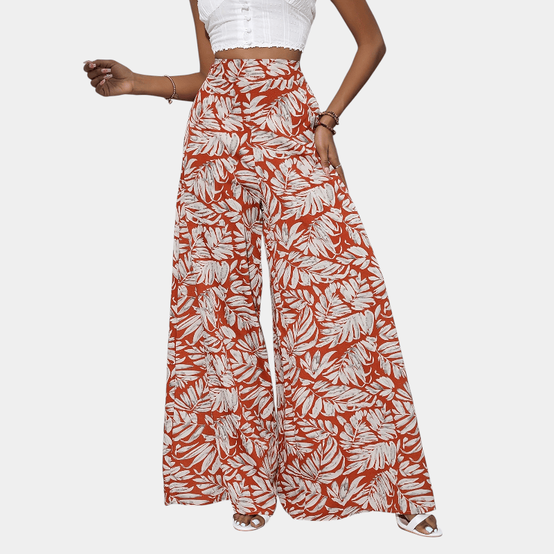 Gleame.-Gleame Broek - Bohemian chiffon wijde pijpen met bloemenprint, hoge elastische tailleband