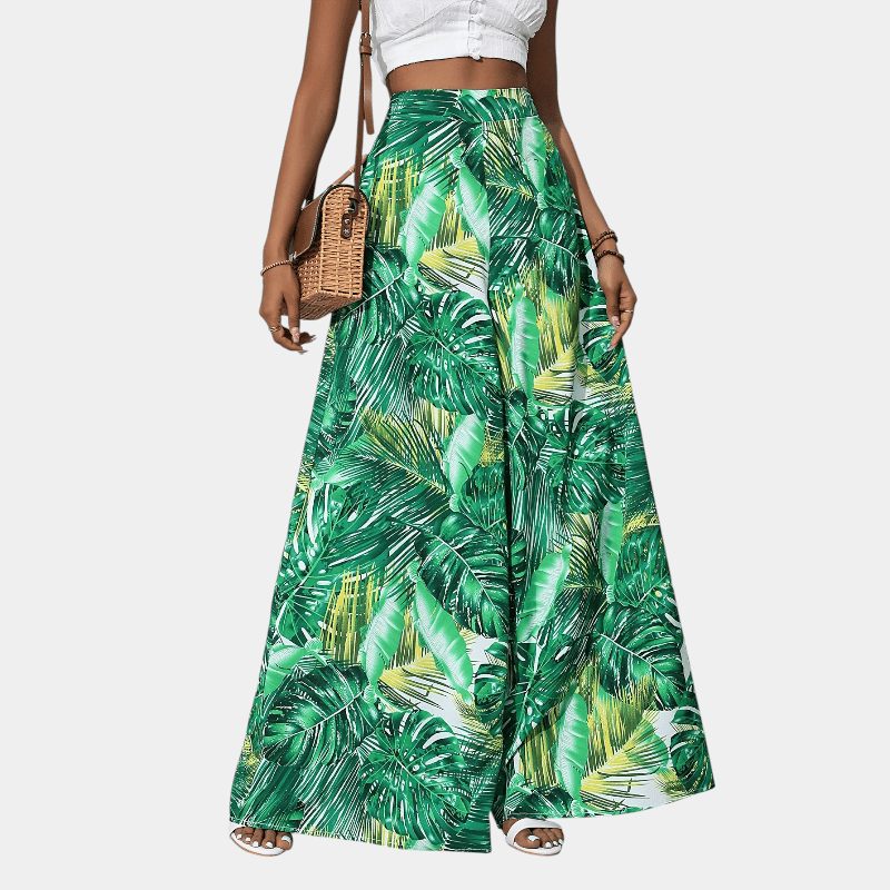 Gleame.-Gleame Broek - Bohemian chiffon wijde pijpen met bloemenprint, hoge elastische tailleband