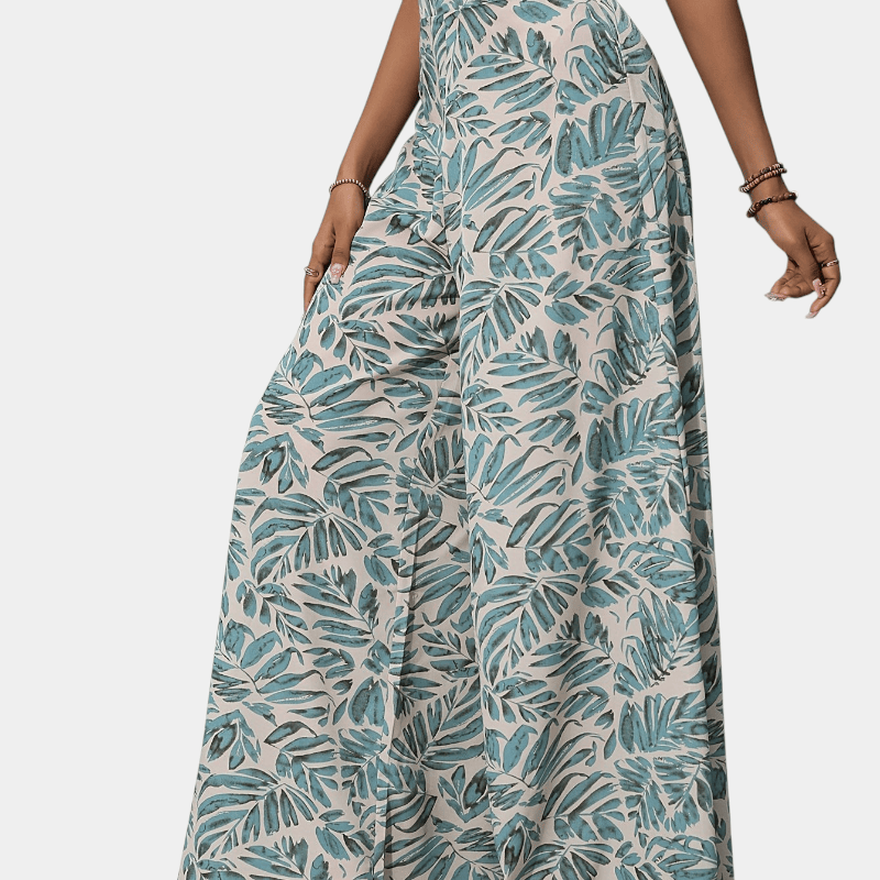 Gleame.-Gleame Broek - Bohemian chiffon wijde pijpen met bloemenprint, hoge elastische tailleband