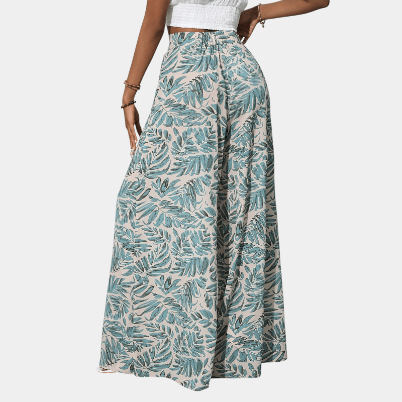 Gleame.-Gleame Broek - Bohemian chiffon wijde pijpen met bloemenprint, hoge elastische tailleband