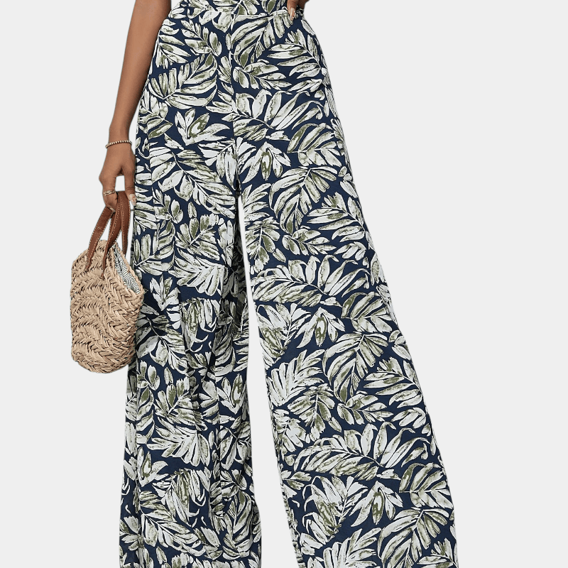 Gleame.-Gleame Broek - Bohemian chiffon wijde pijpen met bloemenprint, hoge elastische tailleband