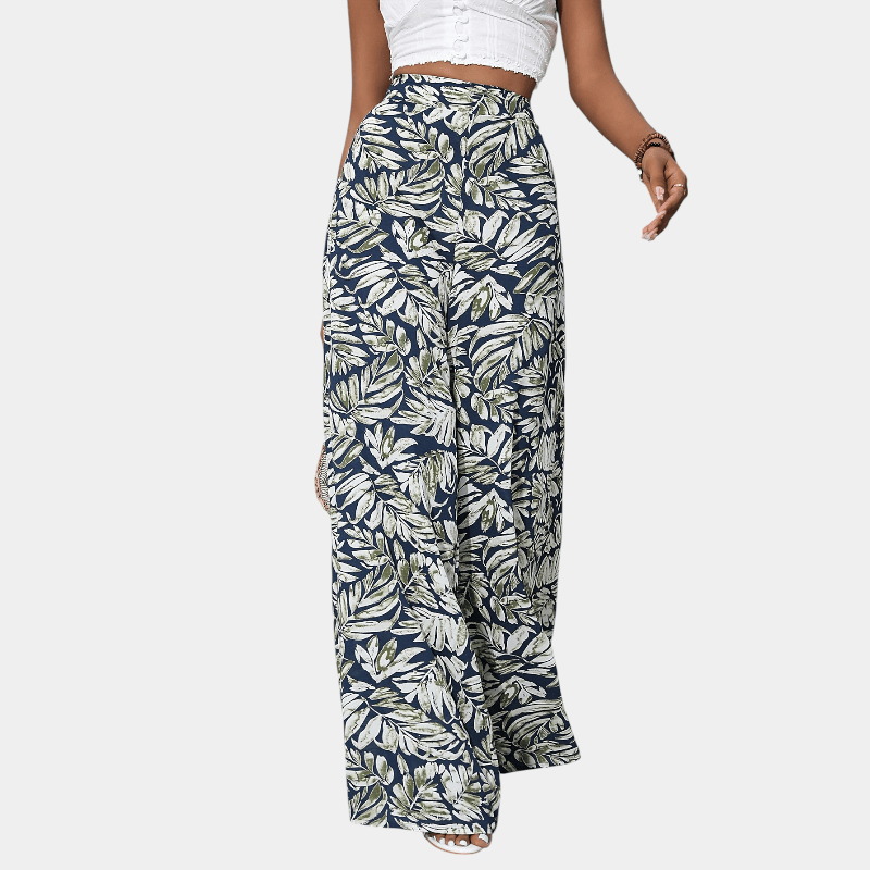 Gleame.-Gleame Broek - Bohemian chiffon wijde pijpen met bloemenprint, hoge elastische tailleband