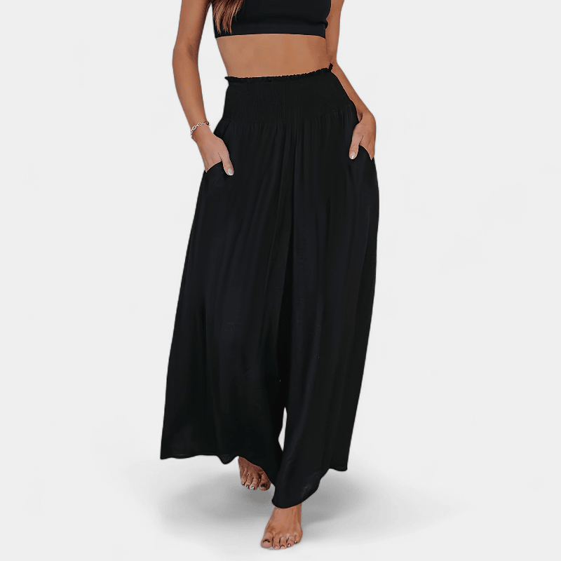 Gleame.-Gleame Broek - Casual wijde pijpen met elastische taille en schuine zakken