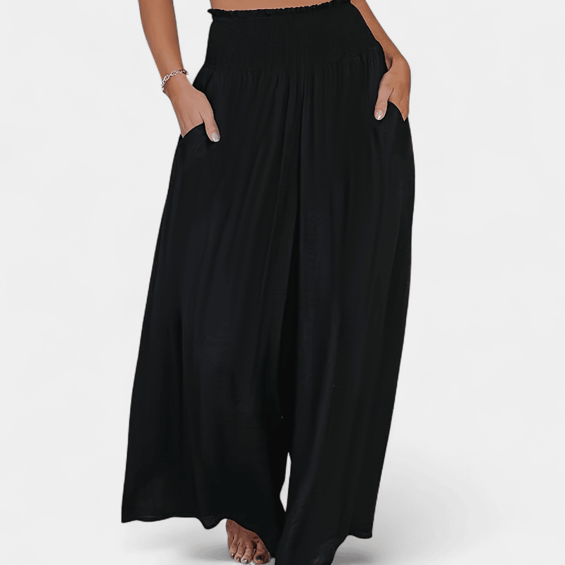 Gleame.-Gleame Broek - Casual wijde pijpen met elastische taille en schuine zakken