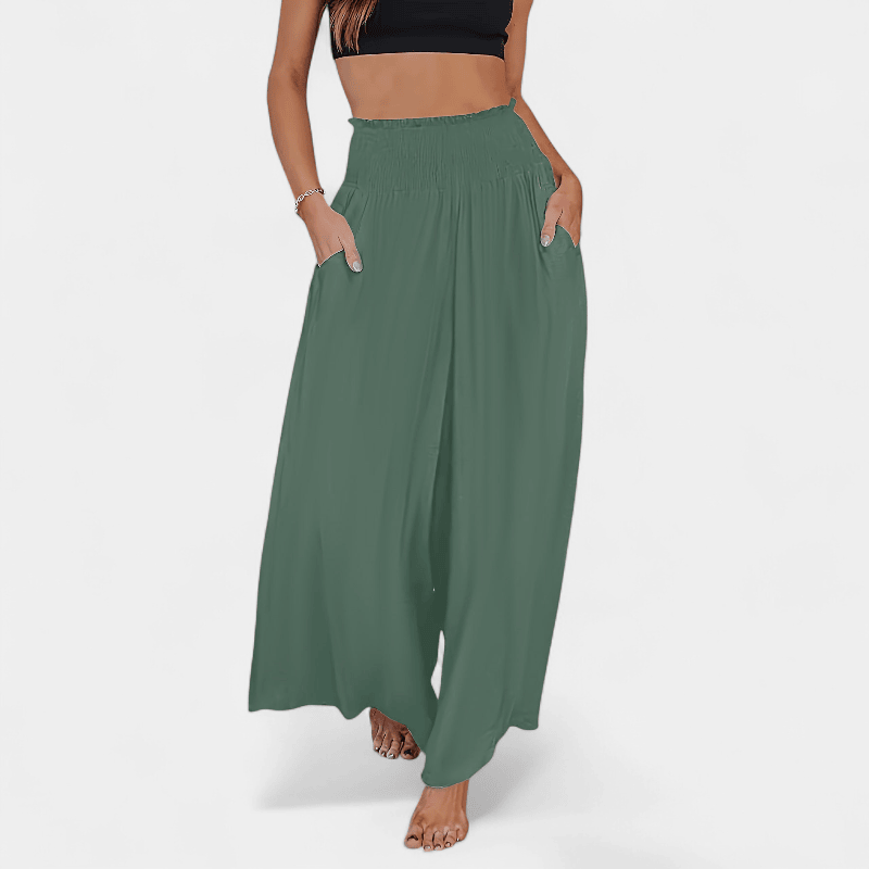 Gleame.-Gleame Broek - Casual wijde pijpen met elastische taille en schuine zakken