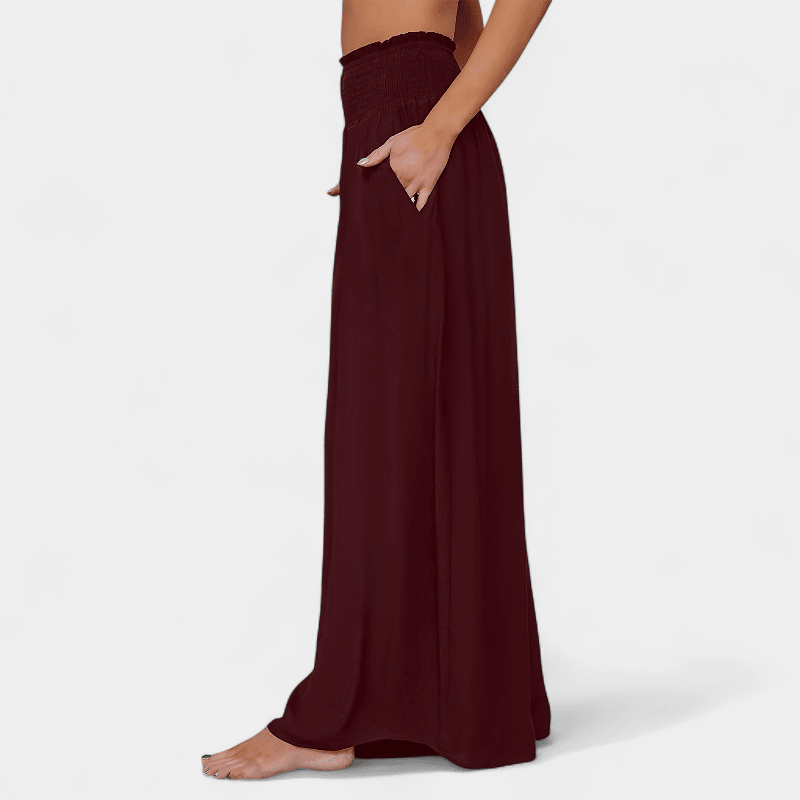 Gleame.-Gleame Broek - Casual wijde pijpen met elastische taille en schuine zakken