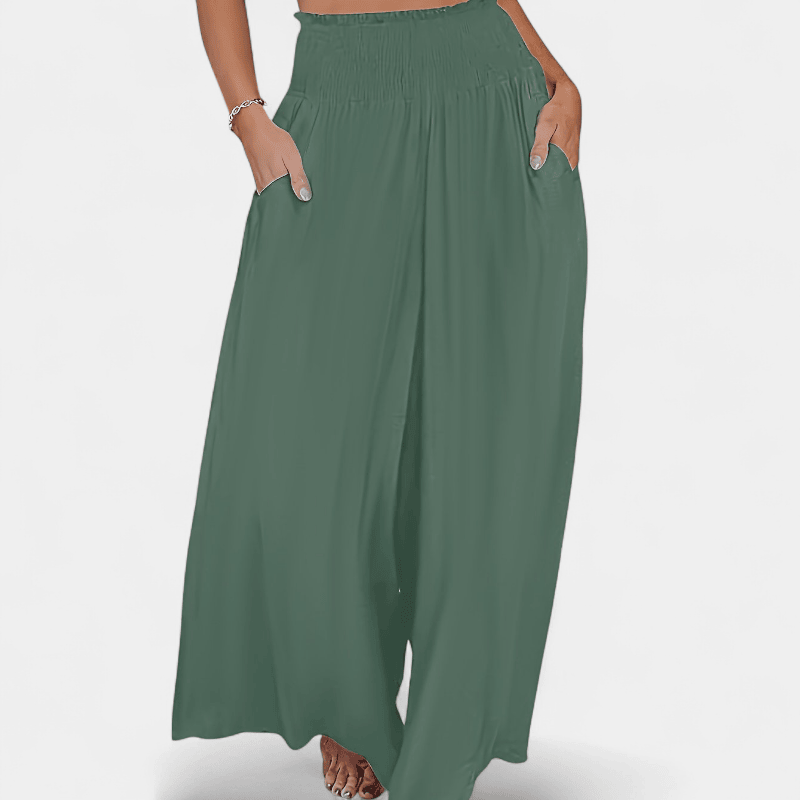 Gleame.-Gleame Broek - Casual wijde pijpen met elastische taille en schuine zakken