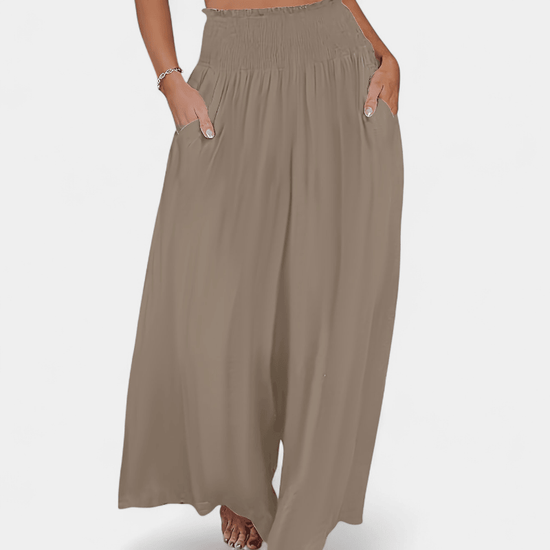 Gleame.-Gleame Broek - Casual wijde pijpen met elastische taille en schuine zakken