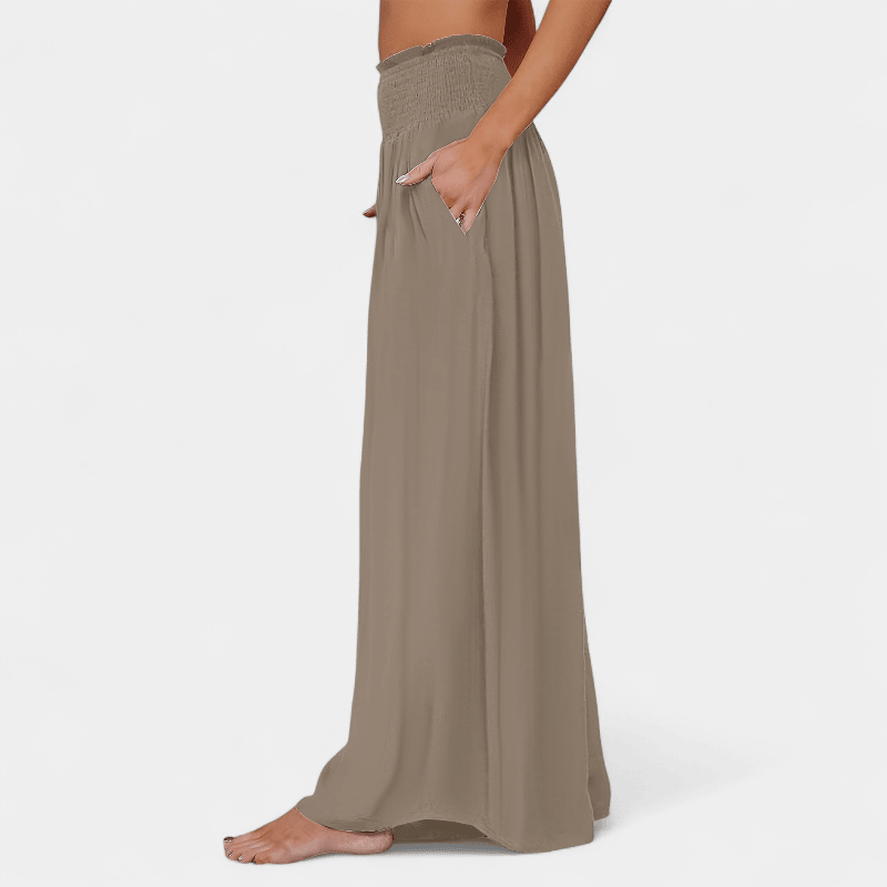 Gleame.-Gleame Broek - Casual wijde pijpen met elastische taille en schuine zakken