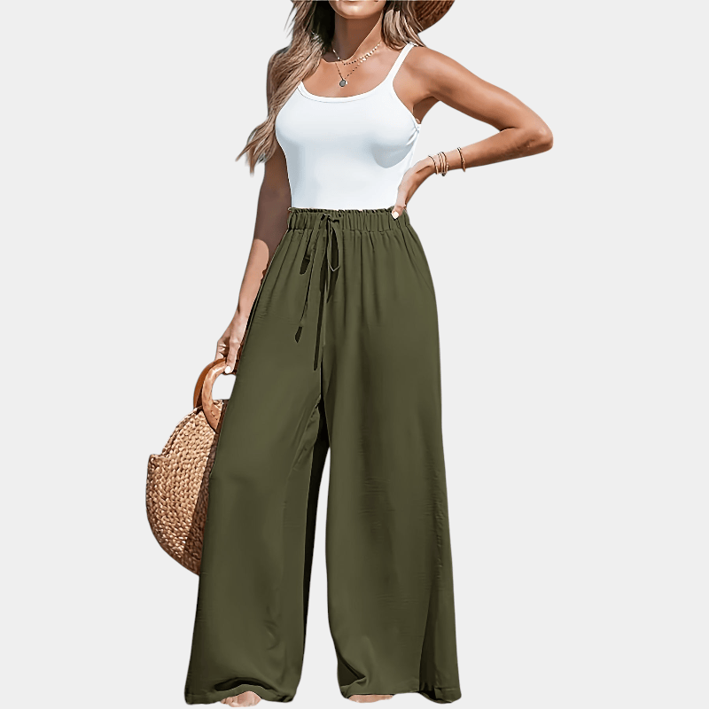 Gleame.-Gleame Broek - comfortabele en luchtige broek met hoge taille en wijde pijpen