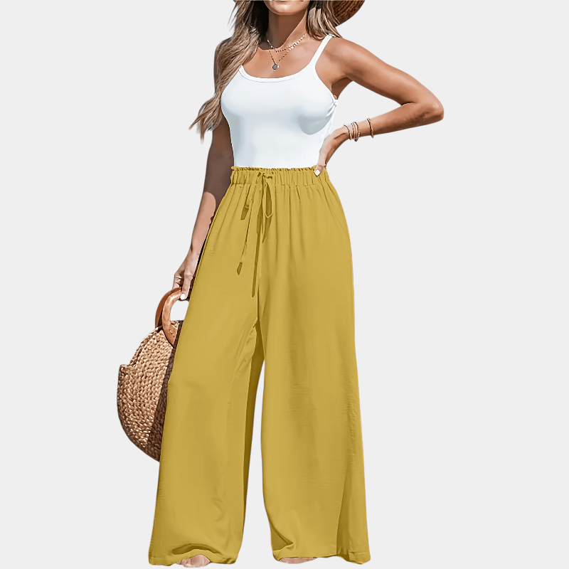 Gleame.-Gleame Broek - comfortabele en luchtige broek met hoge taille en wijde pijpen