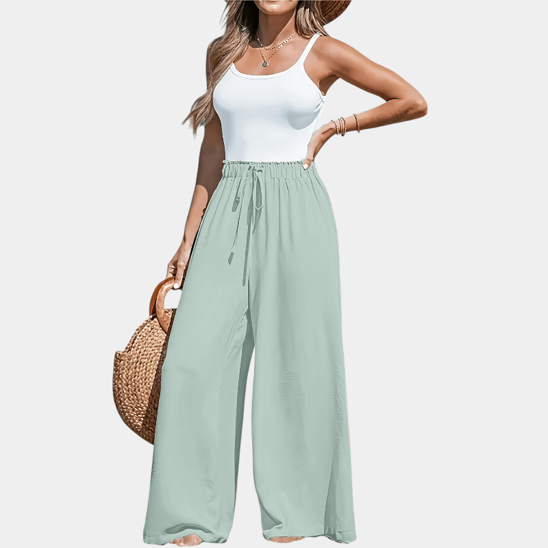 Gleame.-Gleame Broek - comfortabele en luchtige broek met hoge taille en wijde pijpen