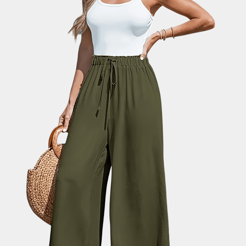 Gleame.-Gleame Broek - comfortabele en luchtige broek met hoge taille en wijde pijpen