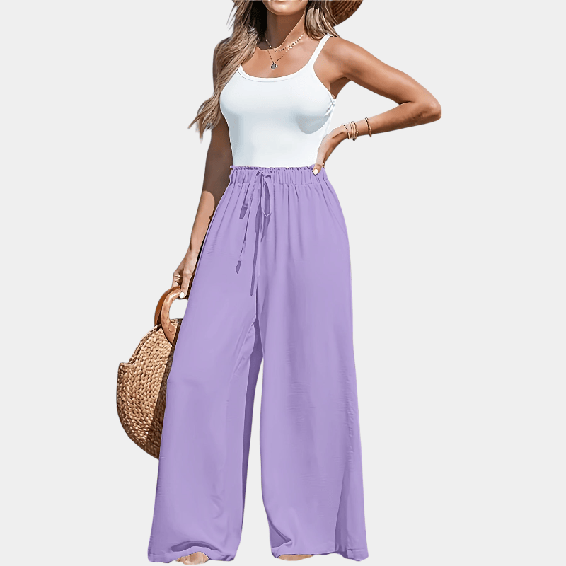 Gleame.-Gleame Broek - comfortabele en luchtige broek met hoge taille en wijde pijpen