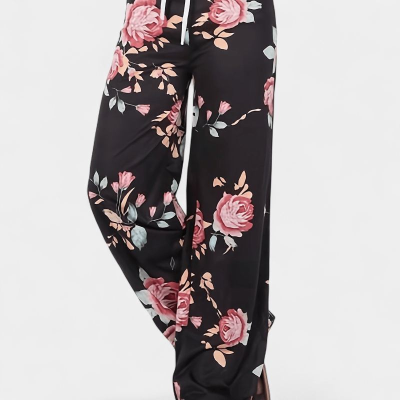 Gleame.-Gleame Broek - Plus size wijde pijpen met bloemenprint en trekkoord, comfortabele lounge stijl